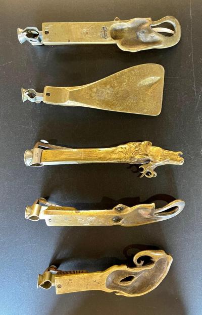 Collection of 5 Antique Metal Cigar Cutters Deer and Elephants