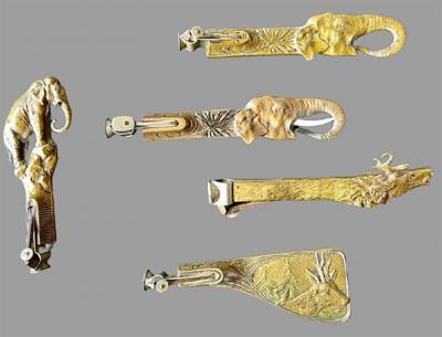 Collection of 5 Antique Metal Cigar Cutters Deer and Elephants