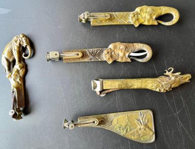 Collection of 5 Antique Metal Cigar Cutters Deer and Elephants
