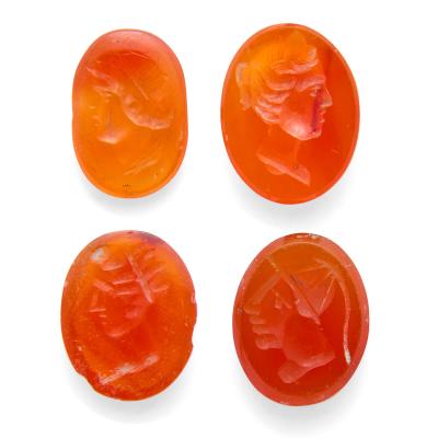 Collection of Carnelian Intaglios Depicting Classical Portraits