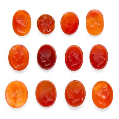 Collection of Carnelian Intaglios Depicting Classical Portraits
