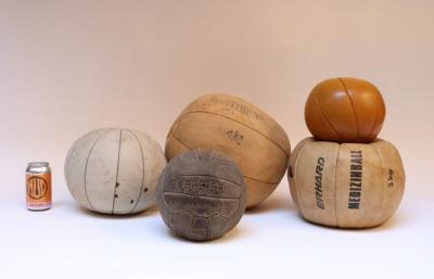 Collection of Five Vintage European Leather Medicine Balls