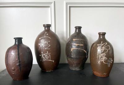 Collection of Four Japanese Tamba Sake Bottles