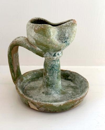 Collection of Four Middle Eastern Glazed Ceramic Oil Lamps