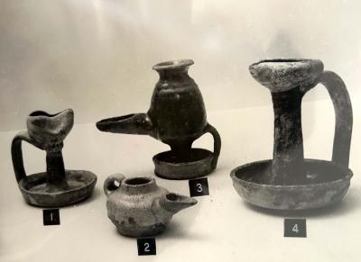 Collection of Four Middle Eastern Glazed Ceramic Oil Lamps