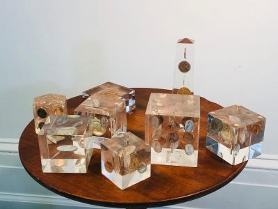 Collection of Midcentury Cube Lucite Sculptures