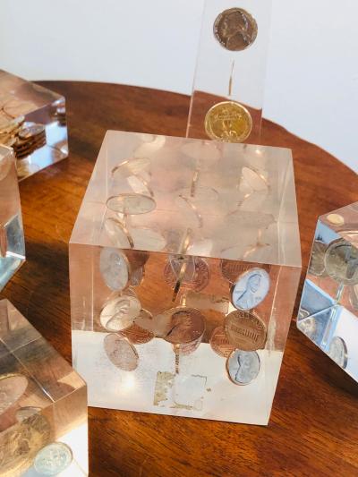 Collection of Midcentury Cube Lucite Sculptures