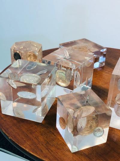 Collection of Midcentury Cube Lucite Sculptures