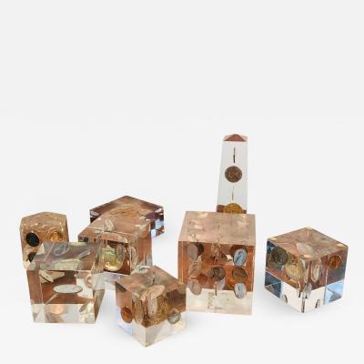 Collection of Midcentury Cube Lucite Sculptures