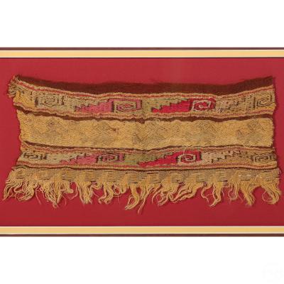 Collection of Two Framed Pre Columbian Textile Panels Chimu Chancay Culture