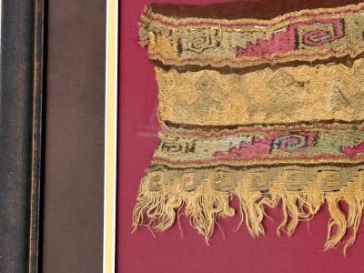 Collection of Two Framed Pre Columbian Textile Panels Chimu Chancay Culture