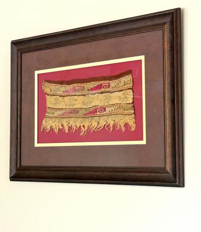 Collection of Two Framed Pre Columbian Textile Panels Chimu Chancay Culture