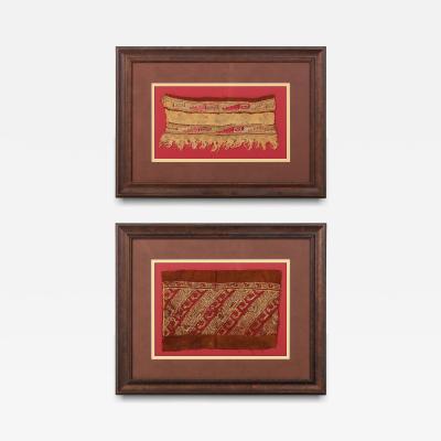Collection of Two Framed Pre Columbian Textile Panels Chimu Chancay Culture