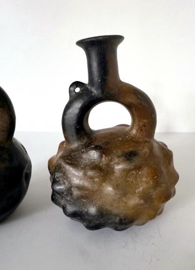 Collection of Two Pre Columbian Cupisnique Stirrup Ceramic Vessels Peru