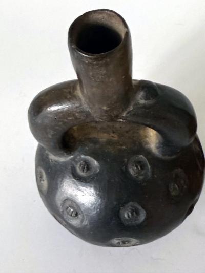 Collection of Two Pre Columbian Cupisnique Stirrup Ceramic Vessels Peru