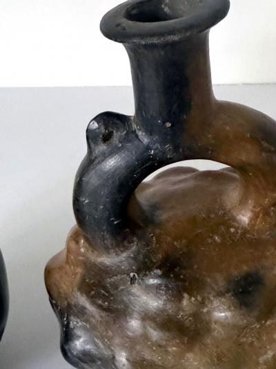 Collection of Two Pre Columbian Cupisnique Stirrup Ceramic Vessels Peru