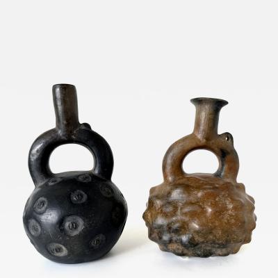 Collection of Two Pre Columbian Cupisnique Stirrup Ceramic Vessels Peru