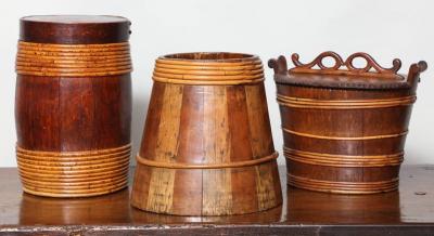 Collection of Willow Banded Treen Vessels