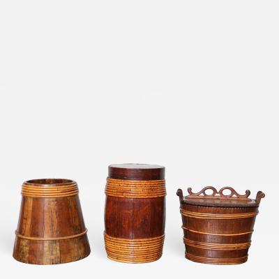 Collection of Willow Banded Treen Vessels