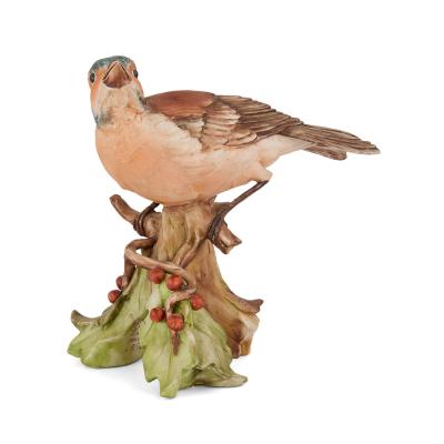 Collection of five bisque porcelain bird models