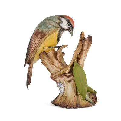 Collection of five bisque porcelain bird models