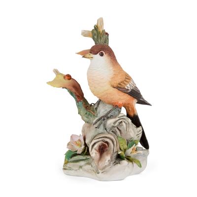 Collection of five bisque porcelain bird models