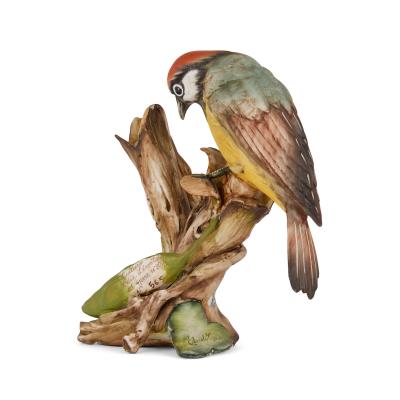 Collection of five bisque porcelain bird models