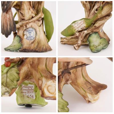 Collection of five bisque porcelain bird models