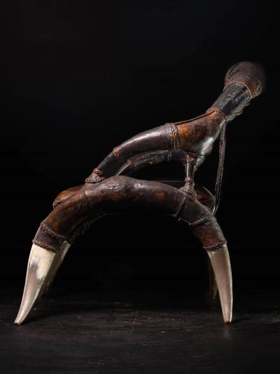 Colonial African Leather Horn Throne Armchair