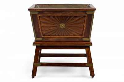 Colonial Anglo Indian Style Wood Brass Bound Wine Cooler on Stand