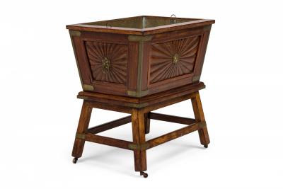 Colonial Anglo Indian Style Wood Brass Bound Wine Cooler on Stand