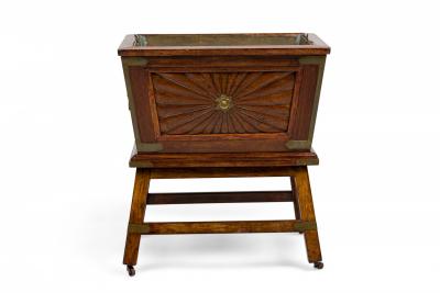 Colonial Anglo Indian Style Wood Brass Bound Wine Cooler on Stand