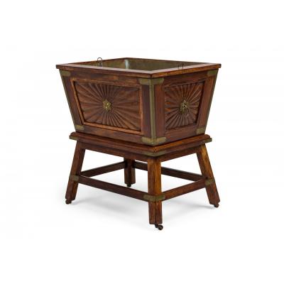 Colonial Anglo Indian Style Wood Brass Bound Wine Cooler on Stand