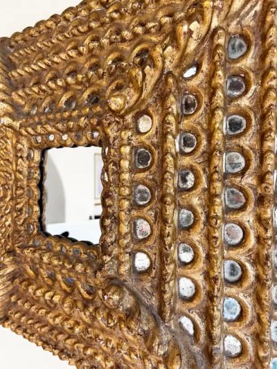 Colonial Baroque Large Square Sunburst Mirror in Hardwood Gold Leaf Peru 1925