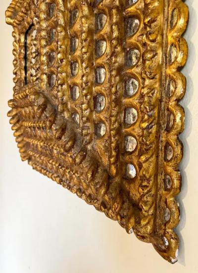 Colonial Baroque Large Square Sunburst Mirror in Hardwood Gold Leaf Peru 1925