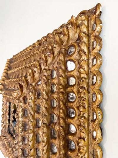 Colonial Baroque Large Square Sunburst Mirror in Hardwood Gold Leaf Peru 1925