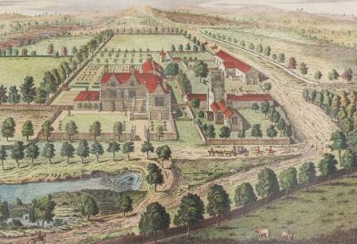 Color Print of an English Estate in a Wooden Frame