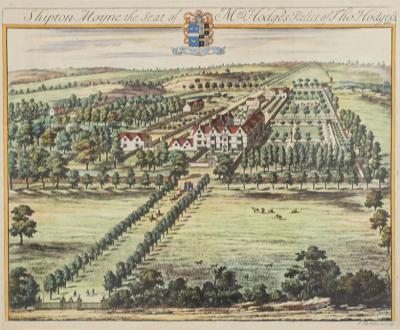 Color Print of an English Estate in a Wooden Frame