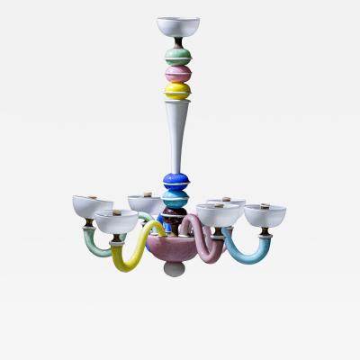 Colorful Glass Chandelier in the Style of Gio Ponti Italy Mid 20th Century