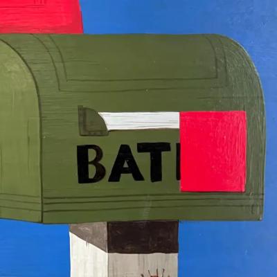 Colorful Mid century Mailboxes Oil Painting with a Bee on Board