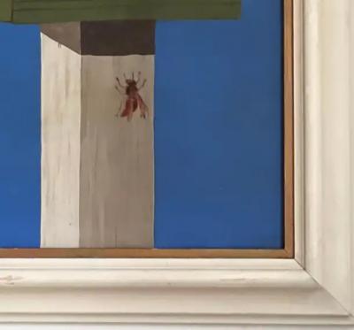 Colorful Mid century Mailboxes Oil Painting with a Bee on Board