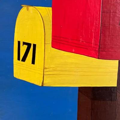 Colorful Mid century Mailboxes Oil Painting with a Bee on Board