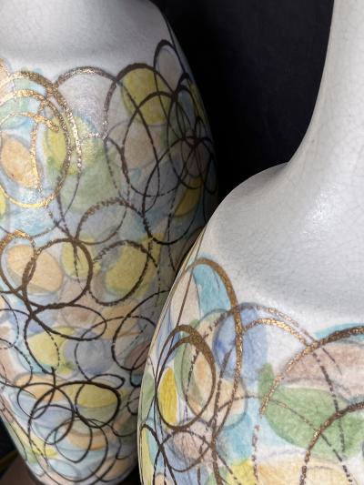Colorful Pair of 1960s Bottle form Lamps with Polychromed and Gold Surface
