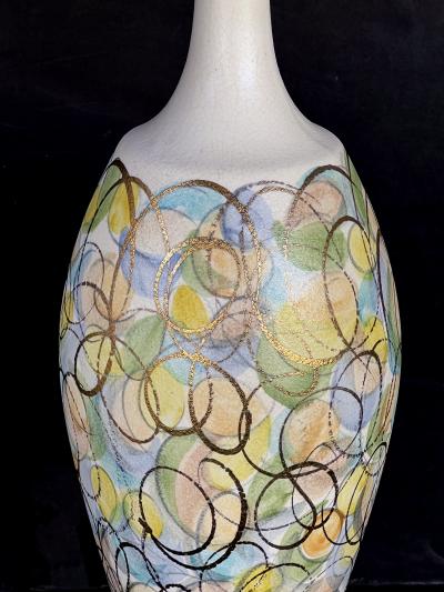 Colorful Pair of 1960s Bottle form Lamps with Polychromed and Gold Surface