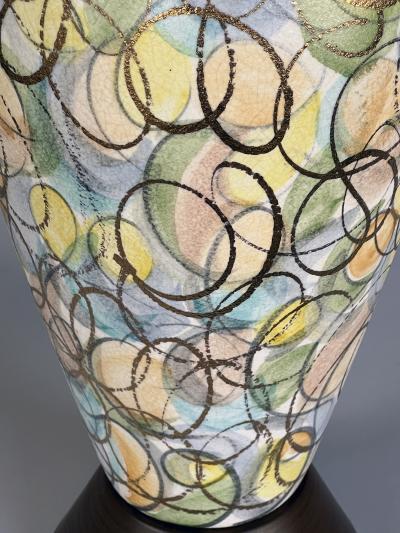 Colorful Pair of 1960s Bottle form Lamps with Polychromed and Gold Surface