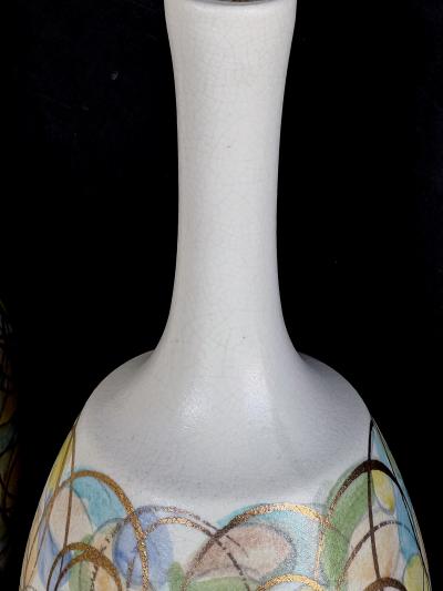 Colorful Pair of 1960s Bottle form Lamps with Polychromed and Gold Surface