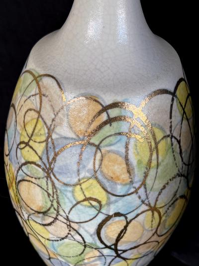 Colorful Pair of 1960s Bottle form Lamps with Polychromed and Gold Surface