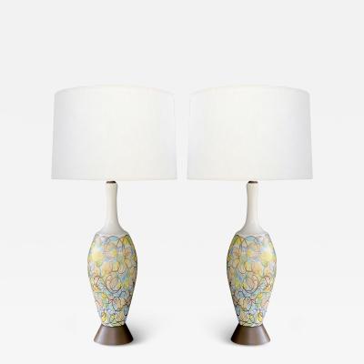 Colorful Pair of 1960s Bottle form Lamps with Polychromed and Gold Surface