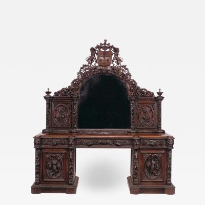 Colossal English Victorian period carved oak sideboard and mirror
