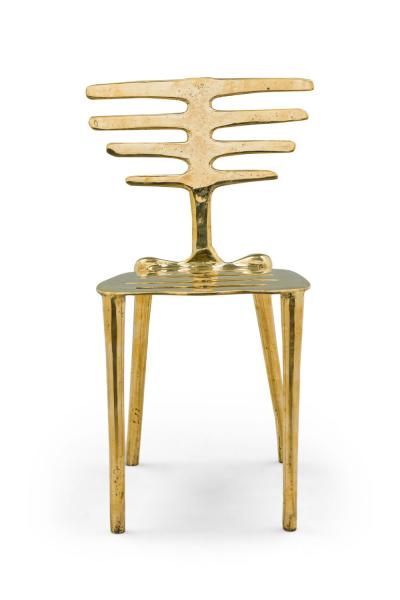 Coluna Organic Form Horizontal Slat Polished Bronze Side Chairs